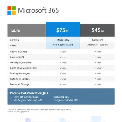 A table illustrating different Microsoft 365 pricing plans and features.